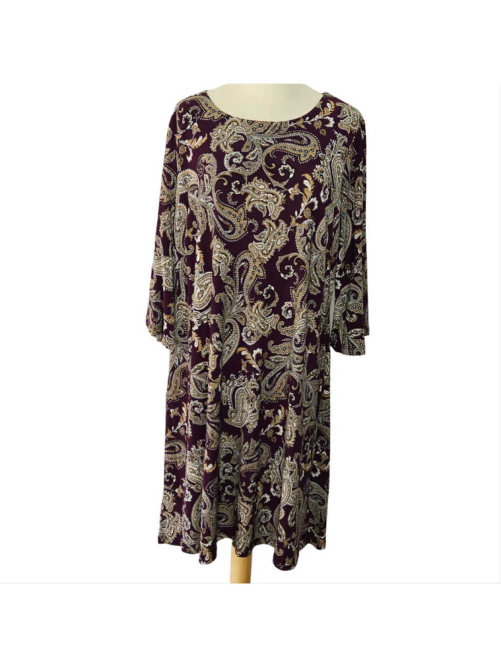 Tommy Hilfiger Purple Paisley Stretch Shift Dress 3/4 Bell Sleeve Plus Sz 18W